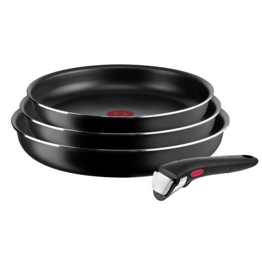 Tefal Ingenio Easy Pe 4 buc. Set vase, 3x tigai (22, 24, 26 cm), 1x maner detasabil, compact, stivuibil, acoperire antiaderenta, indicator de temperatura cu semnal termic, negru, L1599043
