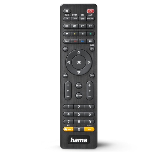 Telecomanda Hama, pentru 8 dispozitive (infrarosu, buton inteligent, raza de actiune de 10 m, ideal de exemplu pentru TV, DVD player, videorecorder, receptor, audio, preprogramat) negru