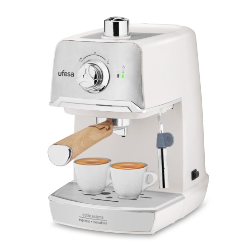 Ufesa Portafilter Machine C7238 Cream, Espressor cu spumant de lapte, 20 bari, Incalzire cesti, Design clasic compact, Alb