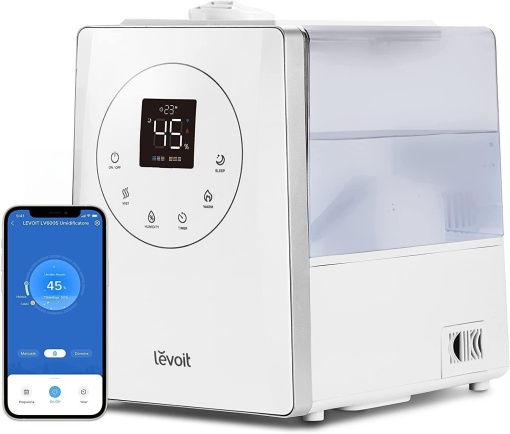 Umidificator LEVOIT, ceata calda/rece Smart 6L cu umplere superioara cu control Alexa/APP, mod de repaus, cronometru 1-12 ore , Umidificator cu aromoterapie pentru dormitoare, camere pentru copii, plante de pana la 40-70 m2