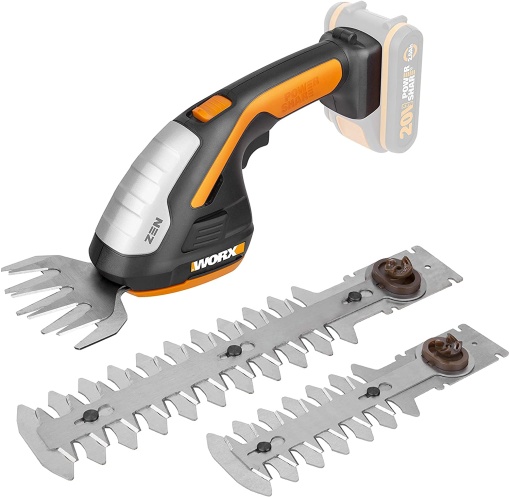 WORX WG801E.9 - Foarfece fara fir pentru iarba si arbusti 20V PowerShare, foarfece 3 in 1 cu diferite accesorii pentru lame - foarfece de 20 cm, masina de tuns arbusti de 12 cm, cutit de iarba de 10 cm - fara baterie si incarcator