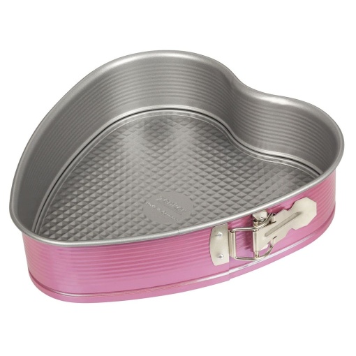 Zenker creative studio Tigaie cu arc Heart, tava de copt cu fund plat, tava de tort in forma de inima cu acoperire antiaderenta, coacere creativa (culoare: roz, argintiu), cantitate: 1 bucata