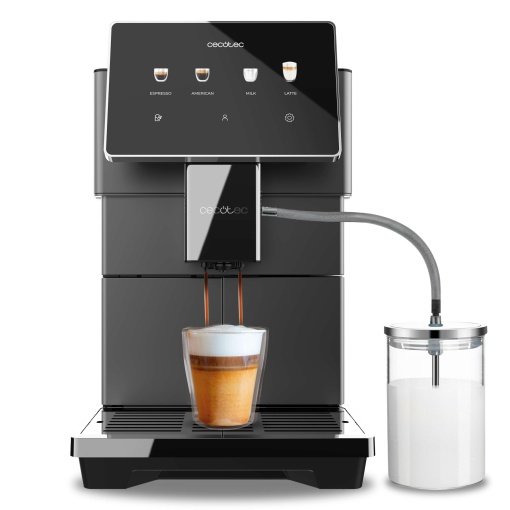 Aparat de cafea Cecotec Cremmaet Tempo, ecran TFT de 7", 13 retete de cafea, 6 profiluri de utilizator, putere de 1350 W, presiune de 19 bari, rezervor de apa de 1,5 L si rezervor de lapte de 600 ml