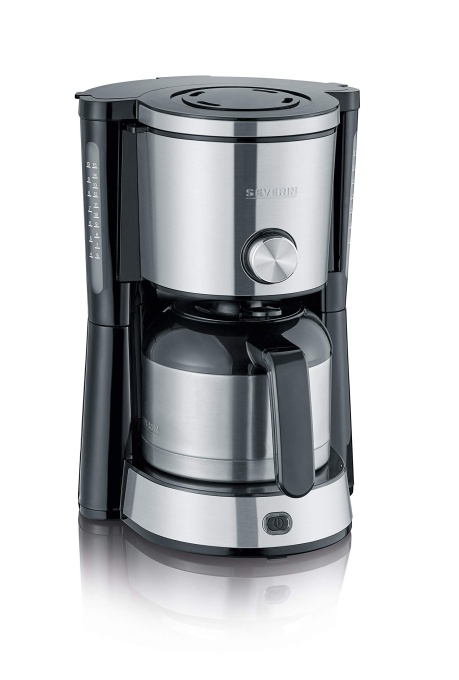 Aparat de cafea SEVERIN "TypeSwitch" cu ulcior termic, AromaSwitch pentru a alege intre 2 profiluri de preparare, aparat de cafea pentru pana la 10 cani, 1.000W, otel inoxidabil periat-negru, KA 4845