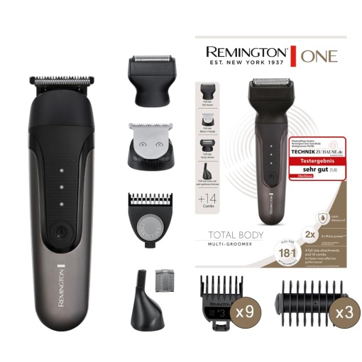 Aparat de tuns par si aparat de tuns barba Remington ONE [incl. 18 capete/piepteni cu clema] Aparat de tuns parul, aparat de tuns barba, aparat de tuns corpul/nasul/urechile si sprancenele (rezistent la apa, litiu) Aparat de tuns plin PG780