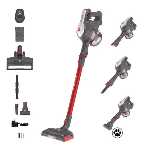 Aspirator fara fir Hoover H-Free 100 5 in 1 cu Turbo Boost si perie LED | Durata de functionare de 40 de minute, recipient de praf XL de 0,9 L, specialist in par de animale de companie pentru covor/masina/canapea/perete, aspirator usor fara fir