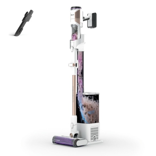 Aspirator fara fir Shark Detect Clean & Empty, aspiratie puternica cu tehnologie DirtDetect, statie de baza de 2 litri cu golire automata, timp de functionare de 60 min, Anti Hair Wrap, Dust Crack Tool, alb IW3612EU