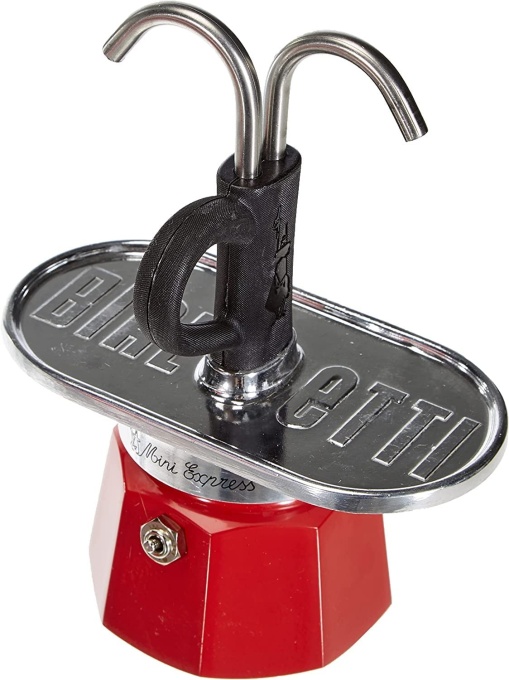 Bialetti - Mini Express Kandisky: Setul Moka include aparat de cafea pentru 2 cani (90ml) + 2 cesti espresso, rosu, aluminiu