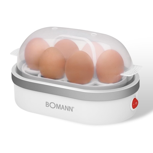 Bomann(r) Egg Cooker 6 oua | cu semnal acustic (buzzer) | incl. ceasca de masurare si culegator de oua | Aragaz cu oua | Bol de incalzire cu acoperire antiaderenta | Cazan de oua | EK 5022 CB alb