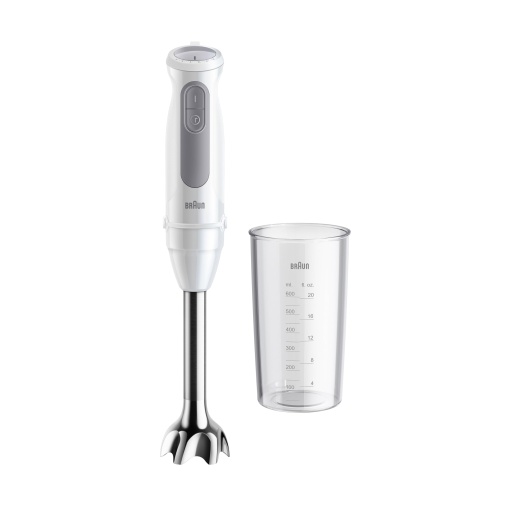 Braun Blender de mana MultiQuick 5 MQ 50001 M, 1000W, 21 de setari de viteza+Turbo, baza blender din otel inoxidabil, sistem Easy Click, SplashControl, incl. ceasca de 600 ml, alb