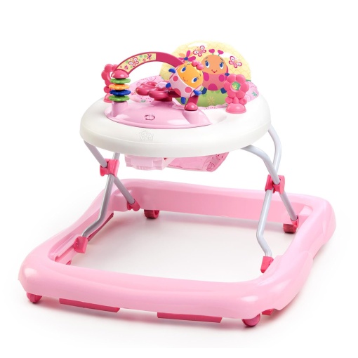 Bright Starts, premergator pentru bebelusi June Berry cu statie de joaca si jucarii, premergator pentru copii cu lumini si melodii, reglabil pe inaltime, spatar inalt, dop de siguranta, fetita, roz, de la 6 luni