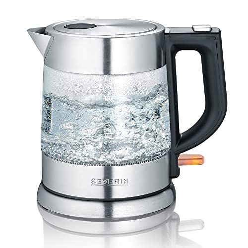 Ceainic de sticla SEVERIN, 1.0L, puternic si compact in design de inalta calitate, ceainic electric cu filtru de calcar, otel inoxidabil/negru, WK 3468