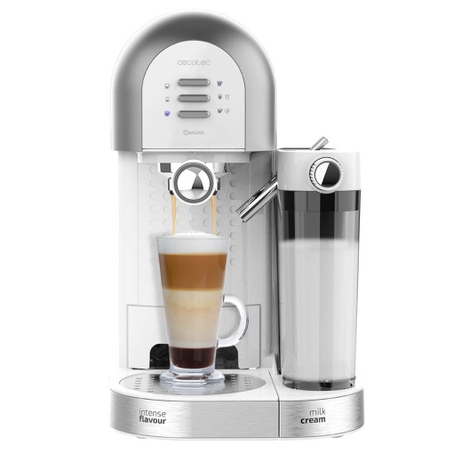 Cecotec Cafea Semi-Automata Instant Power-ccino 20 Chic Series Bianca pentru cafea macinata si cafea cu capsule 20 bari rezervor de lapte 07 ml rezerv