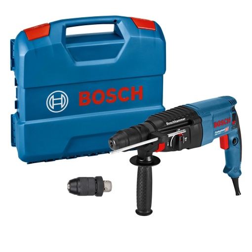 Ciocan rotativ profesional Bosch GBH 2-28 F (inclusiv maner suplimentar, opritor de adancime 210mm, panza de masina, mandrina de gaurit fara cheie 13mm, mandrina interschimbabila SDS-plus, L-BOXX)