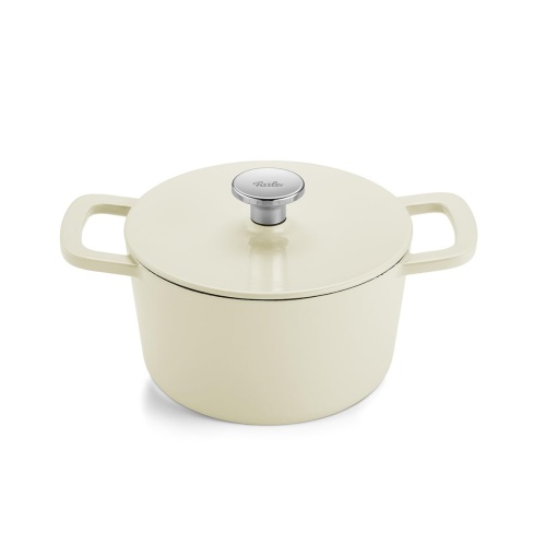 Colectia Fissler Moments/Caserola din fonta emailata, oala rotunda (O 20 cm), functie Cocotte AromaStar, inductie - alb fildes