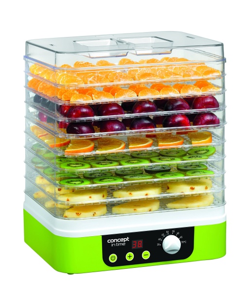 CONCEPT Deshidratator pentru electrocasnice SO1060 IN TIME cu temporizator, 9 rafturi dreptunghiulare, verde, afisaj, reglare continua a temperaturii 35-70degC, foarte mare