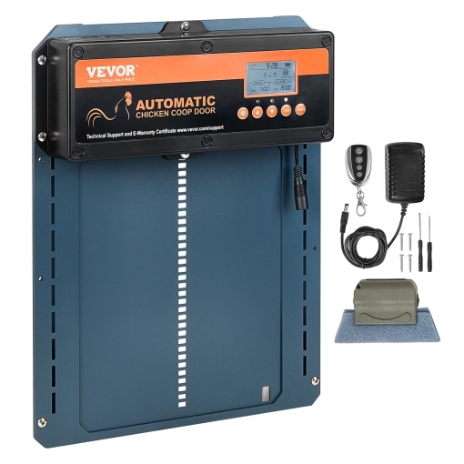 Cos automat de pui VEVOR 21x26cm Dimensiunea usii Clapeta de pui IP44 Deschizator de usi cu senzor de lumina Clapeta automata pentru pasari de curte Deschizator de pui din aliaj de aluminiu Afisaj LCD -20 pana la 60 deg C Temperatura de functionare