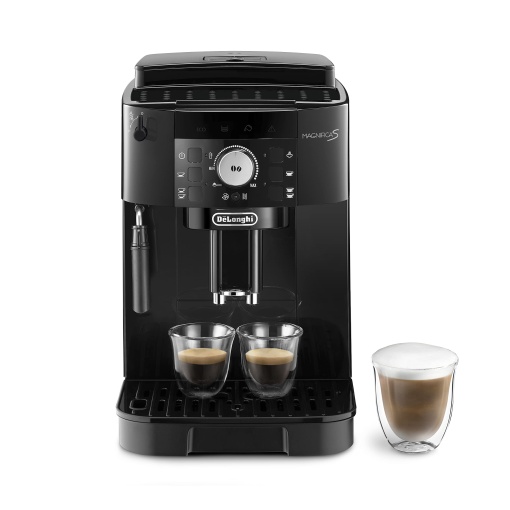 De'Longhi Magnifica S ECAM11.112.B, aparat de cafea complet automat cu duza de spumare a laptelui pentru cappuccino, cu butoane de selectie directa espresso si control rotativ, functie 2 cani, negru