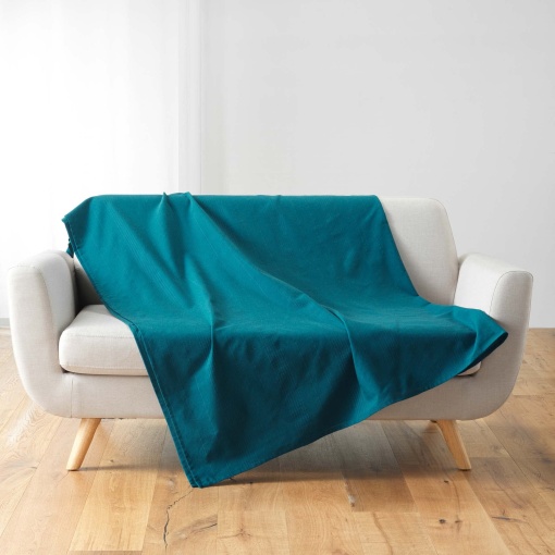 Douceur d'Interieur Lucile Patura din amestec de bumbac, 180 x 220 cm, Albastru