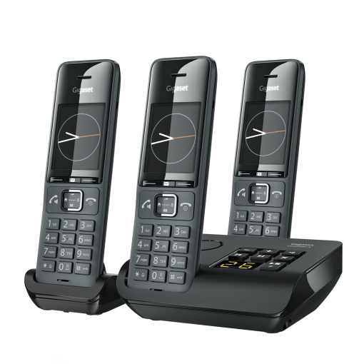 Gigaset Comfort 520A Trio - 3 telefoane DECT fara fir cu robot telefonic - Design elegant - Functie hands-free - Protectie apeluri - Agenda cu 200 de contacte, negru-titan [Versiunea germana]
