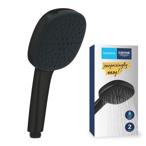 GROHE Vitalio 110, cap de dus, cu economie de apa, 8l pe minut (dus de mana cu 2 tipuri de pulverizare, conexiune standard, inel de silicon protejeaza impotriva caderilor), patrat, negru mat, 263972431