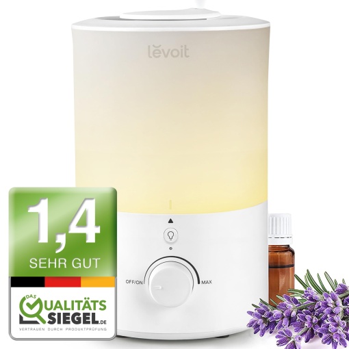 LEVOIT Umidificator cu umplere superioara 3L cu lumina de noapte, duza rotativa la 360 deg, umidificator sigur pentru masina de spalat vase, umidificator pentru camera linistita, difuzor de aroma 25H pentru dormitor Plante din camera copiilor Baby