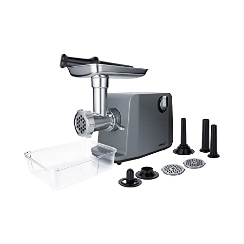 Masina de tocat carne electronica Steba, 3 discuri perforate (3, 5, 8 mm), deschidere mare de iesire cu 6,6 cm, cutit din otel inoxidabil de inalta calitate, 1200 wati, MG 3000Pro, otel inoxidabil/gri