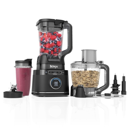 Ninja 3-in-1 Detect Power Blender Processor Pro, kraftvolle 1200W Kuchenmaschine, Single Serve & Knethaken, 1x Single Serve Tasse, Krug, Teig, mischen & hacken, Schwarz, TB401EU
