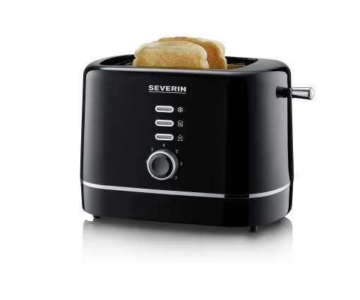 Prajitor de paine automat SEVERIN, prajitor de paine mic pentru 2 felii, de inalta calitate, pentru prajire, dezghetare si incalzire, 850 W, negru, AT 4321