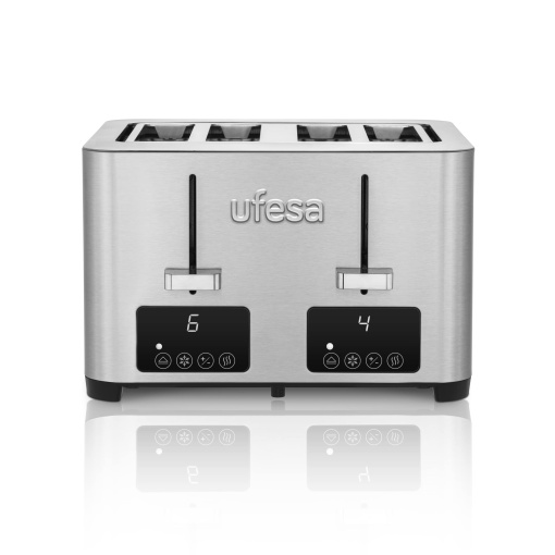 Prajitor de paine Ufesa Quartet Deluxe 4 felii, 2 ecrane LCD digitale, 1500 W, 4 sloturi largi, 7 niveluri de rumenire