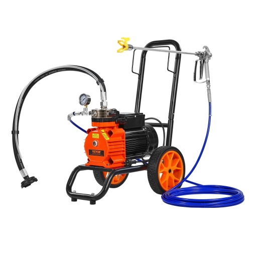 Pulverizator de vopsea airless VEVOR cu diafragma, pulverizator de vopsea airless eficient de 1100 W cu carucior, pulverizator de vopsea airless de 2000 psi, cu tija de extensie, sistem de pulverizare a vopselei airless de inalta presiune de 2L / min