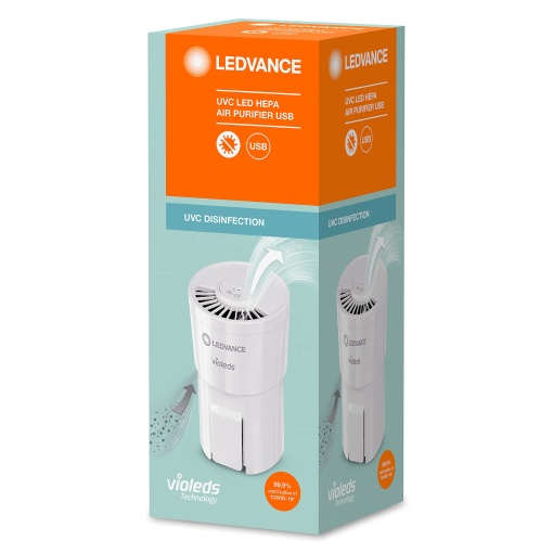 Purificator de aer LEDVANCE UVC HEPA, purificator de aer cu putere UV-C completa pentru dezinfectarea aerului de virusi si bacterii si pentru un climat interior placut, mobil si poate fi utilizat oriunde prin cablu USB