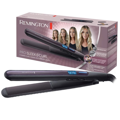 Remington Straightener Pro Sleek & Curl (design rotunjit - ideal pentru indreptarea si coafarea buclelor si valurilor, acoperire ceramica ultra-turmalina de inalta calitate) Afisaj LCD, 150-230degC, placa de indreptat parul S6505