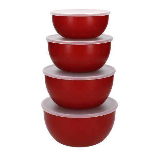 Set boluri salata KitchenAid 4 bucati rosu capacitate 355-1065 ml cu capac