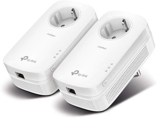 Set de adaptoare TP-Link Powerline TL-PA8010P KIT(1300Mbit/s Homeplug AV2, 2*2-MIMO, priza, 2 porturi Gigabit, Plug&Play, compatibil cu toate, ideal pentru streaming, economie de energie)alb