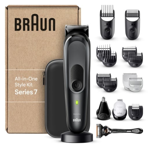 Set de aparat de tuns pentru ingrijirea corpului pentru ingrijirea barbii Braun, Aparat de tuns barba 17 in 1, Aparat de tuns parul pentru nas, Aparat de tuns pentru barbati, Aparat de tuns par, 100 min. timp de functionare fara fir, MGK7491