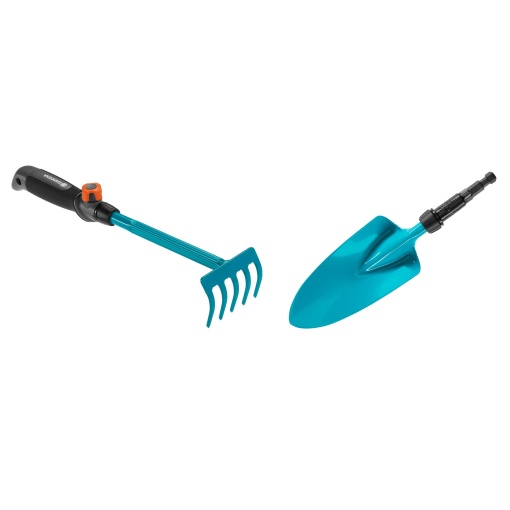 Set de electrocasnice mici Gardena combisystem: Set format dintr-o mistrie de flori si grebla de flori pentru plantare si replantare fara efort in paturi si cutii de ferestre, inclusiv maner pentru electrocasnice mici combisystem (17354-60)