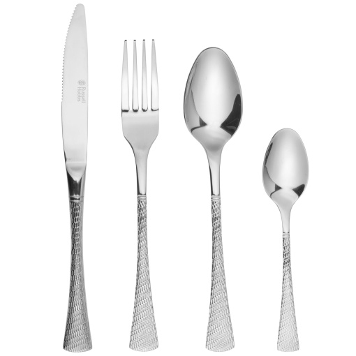Set de tacamuri Russell Hobbs RH02229EU7 Milan 4 persoane, 16 bucati tacamuri incl. cutit, furculita, lingura de desert, lingurita, oglinda lustruita in masina de spalat vase tacamuri din otel inoxidabil 18/10 cu garantie de 50 de ani