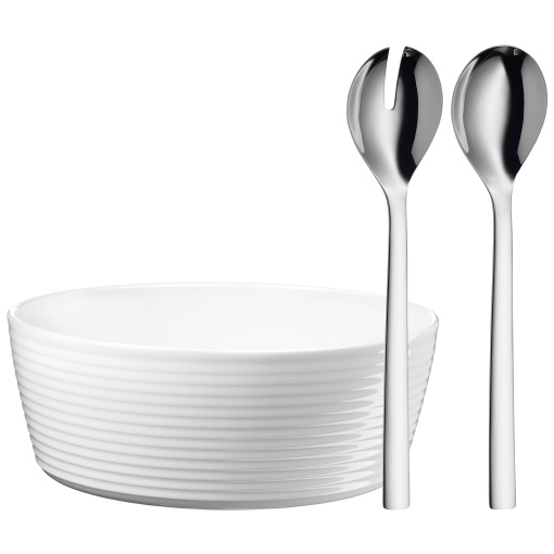 Set Servire Salata WMF Nuova 3 Piese Otel Inoxidabil Cromargan si Portelan 30 cm