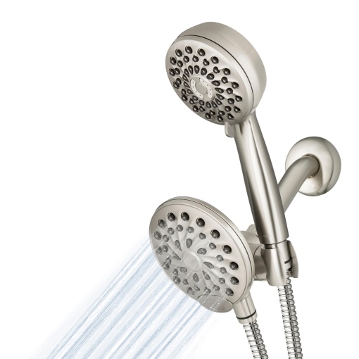 Sistem de dus Waterpik One-Touch Dual 2-in-1 cu cap de dus cu efect de ploaie si 7 moduri Dus de mana nichel periat XPB-139E-769ME