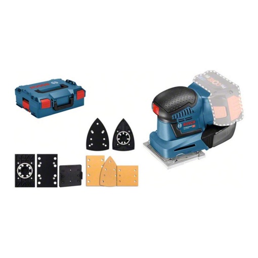 Slefuitor orbital cu acumulator Bosch Professional 18V System GSS 18V-10 (Cerc oscilant: 1,6 mm, incl. 3 placi de baza cu formate diferite, in L-BOXX, fara baterie/incarcator)