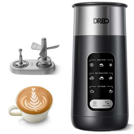 Spumant de lapte Dreo, spumant electric 8 in 1 pentru cafea Latte Art, spumant cald si rece de 255,1 g/270 ml, incalzitor automat de lapte pentru lapte si lapte nelactat cu LED, usor de instalat