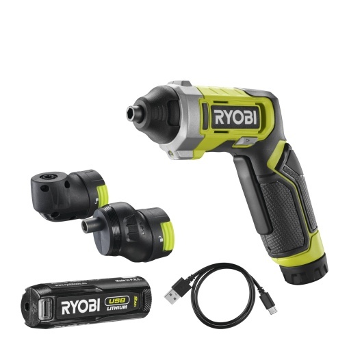 Surubelnita cu acumulator RYOBI 4 V USB-LITHIUM ERGO RSD4-120TA2 incl 1 baterie de 4 V 20 Ah cablu de incarcare USB-C si doua atasamente