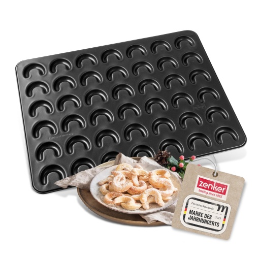 Tava de copt Zenker Vanilla Crescent - Tava de copt pentru 42 de croissante dulci sau sarate - Fiecare croissant are o forma uniforma - Acoperire antiaderenta pentru demolare usoara, Negru