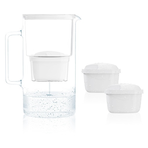 Ulcior cu filtru de apa Wessper 3 L, Set ulcior de apa si 2 cartuse filtrante, compatibil cu Brita Maxtra, carafa de apa pentru apa potabila cu filtru de schimb - alb