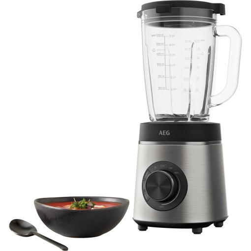 AEG TB6-1-6ST Mixer cu suport / Reglare viteza / 3 programe / Smoothie / Gheata zdrobita / Functie puls / Buton + Butoane / Cutit din otel inoxidabil cu 6 lame / 1400W / Ulcior de sticla de 1.75l / Otel inoxidabil / Gri