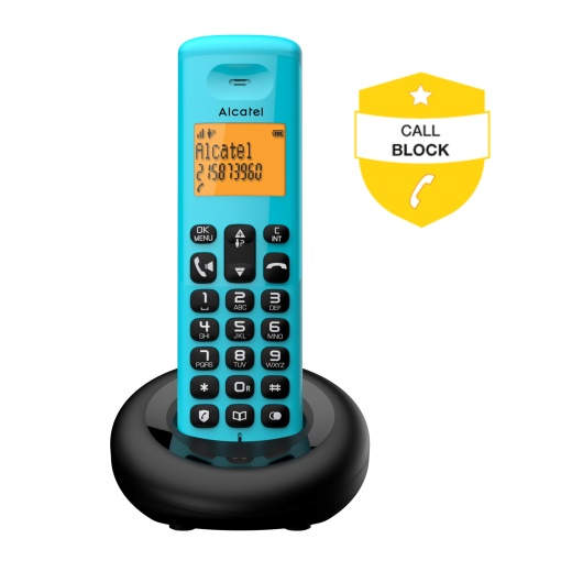 ALCATEL E260 - Telefon fix fara fir DECT - Design compact - Afisaj mare iluminat din spate - Sistem hands-free - Blocarea apelurilor nedorite - Albastru