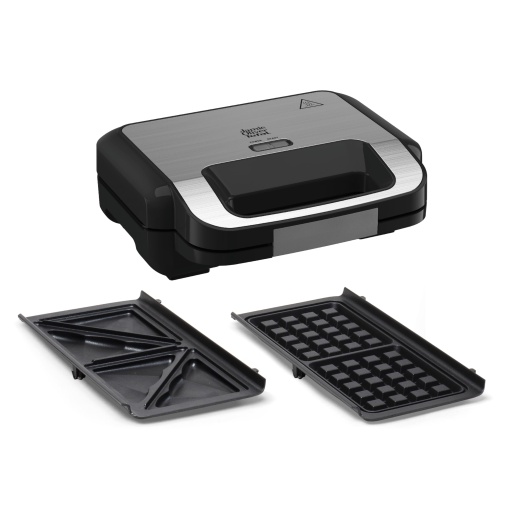 Aparat combinat cu vafe sandwich 2 in 1 Tefal Jamie Oliver, placi cu acoperire antiaderenta, poate fi spalat in masina de spalat vase, lumina de functionare si control al temperaturii, infasurator de cablu, otel inoxidabil/negru, SW70J810