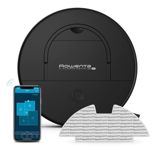 Aspirator robot Rowenta X-Plorer Series 130 AI, 4 in 1 cu functie de stergere, sistem de navigatie laser + camera, 4 moduri de curatare, durata de functionare de 120 min, timp de incarcare de 3 ore, recipient de praf de 0,7 l, negru, RR9065