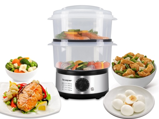 Beper - Abur multifunctional de 5 l, depozitare compacta, cronometru de 60 de minute, putere 400-500 W, - argintiu si negru